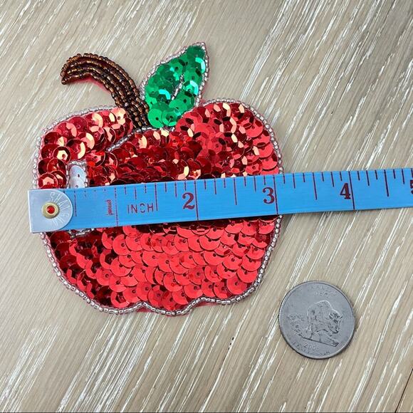 Vintage Sequin Apple Pin Embellishment Red - Picture 3 of 6